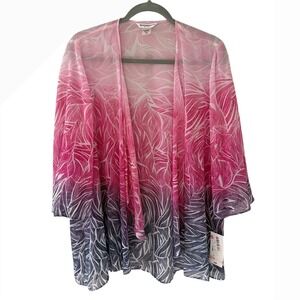 Allison Daley Petite Pink Purple Ombre Leaf Print Open Front Cardigan 10P NEW
